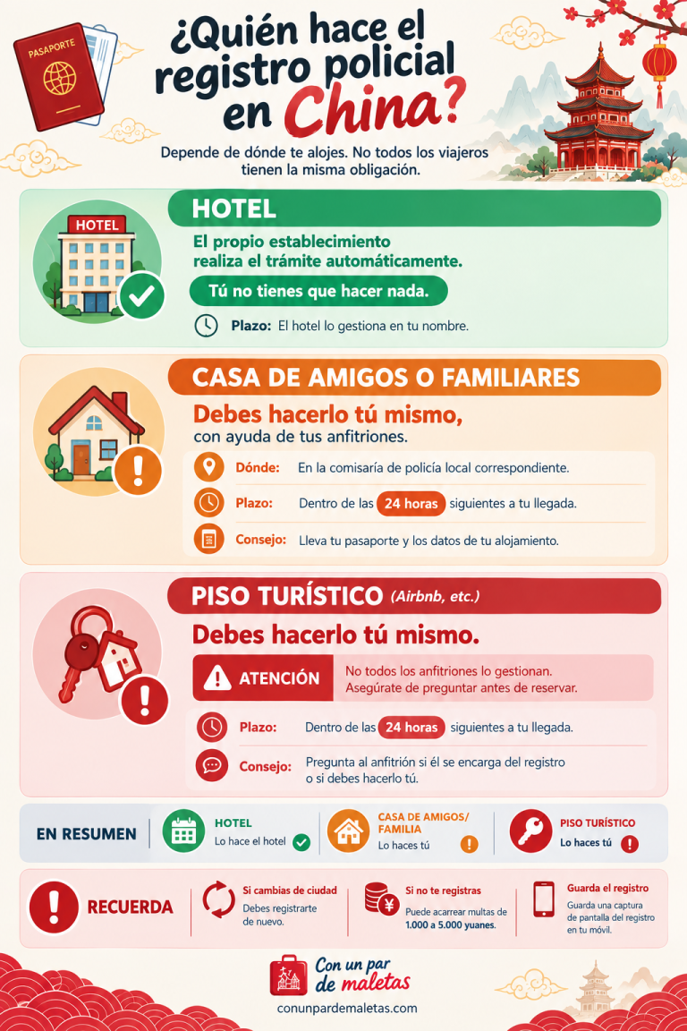 Infografía con las tasas y plazos del visado de China para españoles en 2026: 45 € para una entrada, 66 € para dos entradas y 76 € para múltiples. Plazos de tramitación: regular 3-5 días, exprés 2-3 días y urgente 1 día laborable. Tasas reducidas vigentes hasta el 31 de diciembre de 2026.